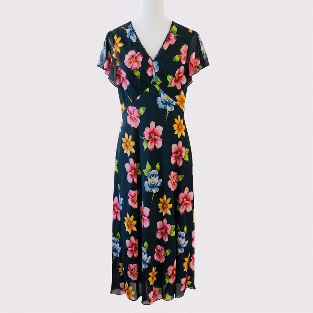 VTG Mary Fadden Collection Floral Chiffon Maxi Dress Size 12 V-Neck Y2K, 1990’s - Picture 2 of 13